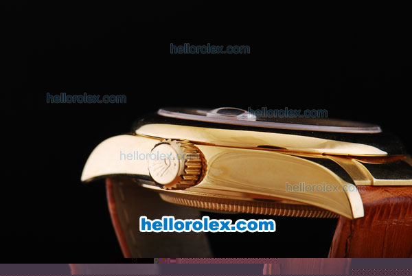 Rolex Datejust Automatic Movement Full Gold Case with Sliver Dial and Brown Leather Strap